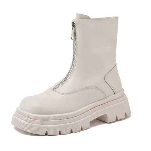 Pegsmio Warme Winterstiefel für Damen, echtes Leder, rutschfest, mit Reißverschluss vorne von Pegsmio