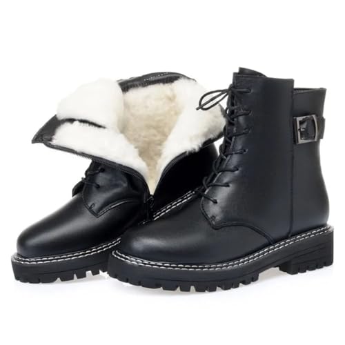 Pegsmio Winterstiefel für Damen, warm, dicke Wolle, Schneestiefel, echtes Leder, Damen-Motorradstiefel von Pegsmio