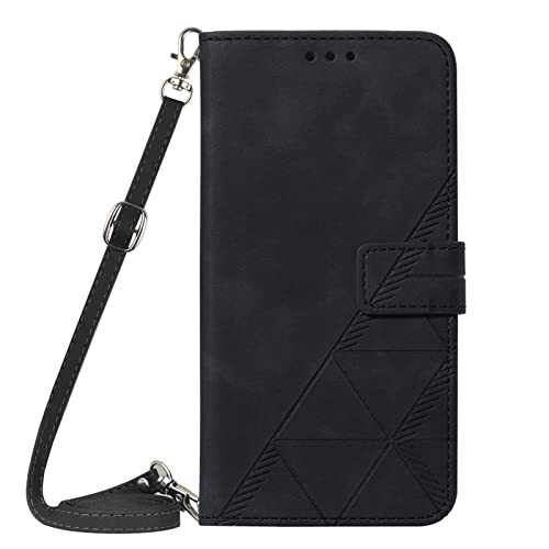 PekaTech Handykette für Nokia X20 / Nokia X10 Schutzhülle, PU-Leder Hülle - Handyhülle mit Band zum Umhängen - Klapptasche Handytasche Case mit Handy-Kette, Kartenfach und Portmonee, Schwarz von PekaTech