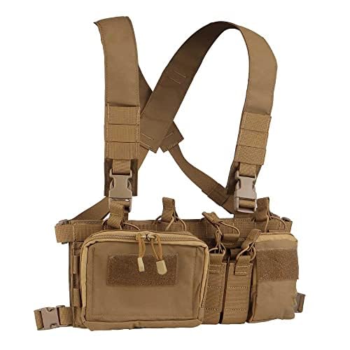 Peminkoo D.3CRH Taktische Brusttasche Militärische Airsoft-Jagdweste mit Quad 5,56 9MM Magazintasche (Khaki) von Peminkoo