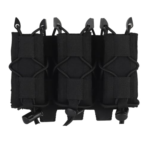 Peminkoo Dreifache Pistolenmagazintasche, Molle-Magazintasche, 9 mm elastisches Stoßband, MOLLE-Clip, schnelle Bereitstellung, Jagd-Armee-Patronentasche (Black) von Peminkoo