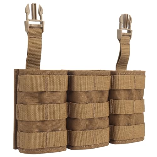 Peminkoo Fast 5.56 Dreifach Magazintasche, Lange Plattenträger Frontplatte M4 AR15-Magazinständer Airsoft Weste Zubehör (Khaki) von Peminkoo