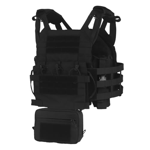 Peminkoo Tactical Plate Carrier Set R Series J.PC3.0 Jagdweste mit Schnellverschluss Kummerbund 556 Mag Pouch Radio Side Bag GP Drop Pouch (Schwarz) von Peminkoo