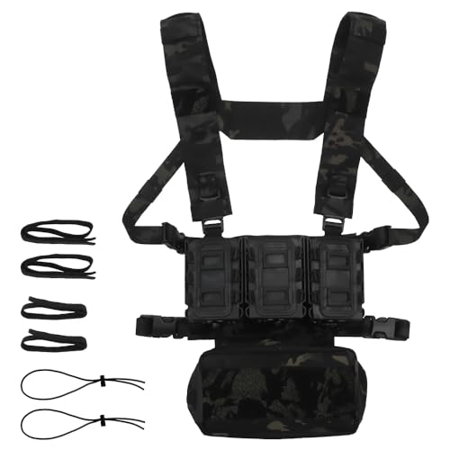 Peminkoo Taktische Brust-Weste, dreifache Magazintasche, Softshell-Laserschnitt-Frontplakat, hängende Tasche, für Airsoft-Jagdweste (BCP) von Peminkoo
