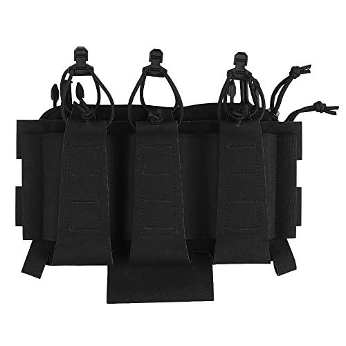 Peminkoo Taktische Dreifach Magazintasche 5.56 mit T0urniquet-Halter elastische Frontplatte verstellbar Jagdwesten Zubehör Airsoft Ausrüstung (Black) von Peminkoo