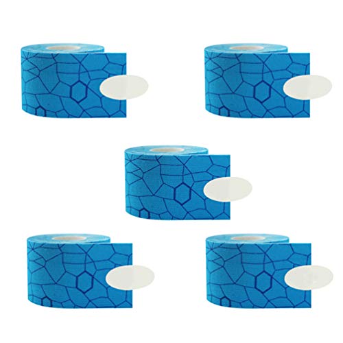 PengGengA Fitness Kinesiologie Tapes Set - 5 Rollen 5cm x 5m Wasserfest Elastisch Lange Tragezeit Bandage für Sport Selbstklebend Physiotape (Blaues Muster, 5cm*5m) von PengGengA