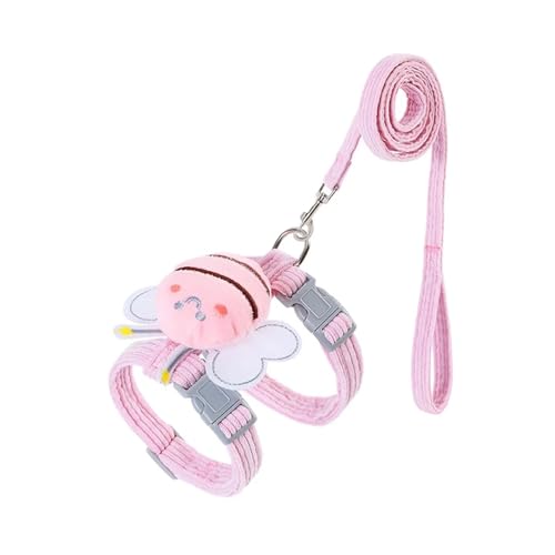 Katzengeschirr, Leine, Halsband-Set, verstellbar, Cartoon-Biene, Doppellagiges Hundegeschirr for kleine und mittelgroße Haustierhalsbänder, Leine, Outdoor-Spaziergänge(Pink,S 1.5-3kg) von Pengchang