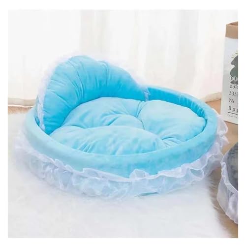 Pengchang Niedliche Schleife Spitze Hundebett Matratzen for kleine Welpen Schlafmatte auf dem Boden Warme Matte Abnehmbarer Hundekorb Haustierbetten Möbel(Blue,L 55x50x12cm) von Pengchang