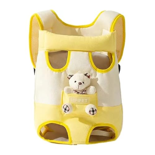 Pengchang Verstellbare Denim-Fronttrage/Tasche for kleine Hunde, Katzen-Reisetasche, 8 Farben, Haustier-Welpen-Netz-Rucksack, Bein-Out-Design(Yellow Bear,for 4-5kg Pets) von Pengchang