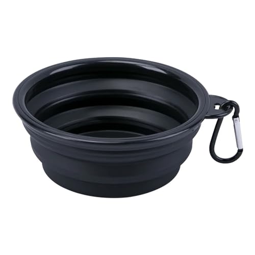 Pengchang Zusammenklappbarer Haustier-Silikon-Hundefutter-Wassernapf, Outdoor-Camping-Reise, tragbarer Faltbehälter, liefert Geschirr mit Karabiner(Black) von Pengchang