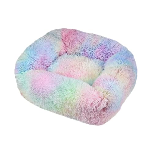 Rechteck Plüsch Hund Bett Winter Warme Matte Kleine Medium Big Haustier Hund Katze Bett Zwinger Welpen Sofacama Katze Kissen Haustiere Sofa Zubehör(Rainbow,L 80X65X18CM) von Pengchang