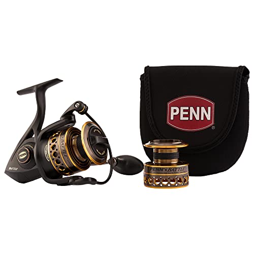PENN Battle Spinnrollen-Set, Größe 5000, inkl. Rollenabdeckung und Ersatzspule aus eloxiertem Aluminium, rechte/Linke Griffposition, HT-100 Frontbremssystem, Schwarz PENN Battle Spinnrollen-Set, Größe 5000, inkl. Rollenabdeckung und Ersatzspule aus eloxiertem Aluminium, rechte/Linke Griffposition, HT-100 Frontbremssystem, Schwarz von Penn