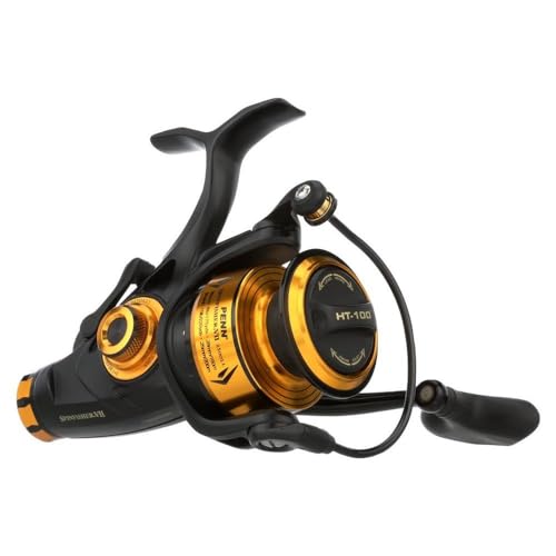 PENN Spinfisher VII Live Liner Spinnrolle, Meeresangelrolle mit IPX5 Abdichtung, die vor dem Eindringen von Salzwasser schützt, geeignet für verschiedene Fischarten, Unisex, Schwarz Gold, 2500 von Penn