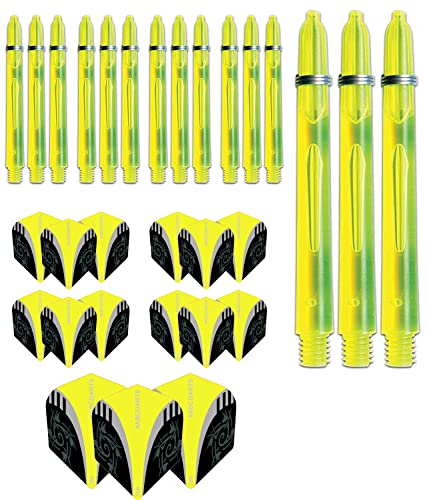 Pentathlon Set aus Dartflights und -schäften medium , 5 Sets - Gelb von Pentathlon