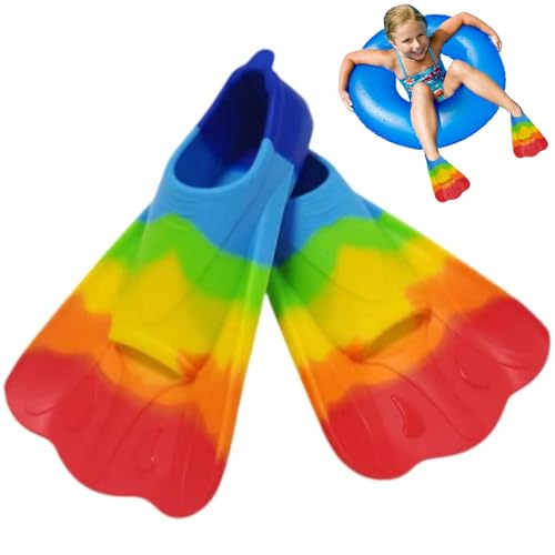 Flippers Kids Silicone Flipper Komfortable Schwimmflossen Regenbogenflossen für Schwimmausbildung Kurze Jugendtauchflossen für Schnorchel -Tauch -Pool -Aktivitäten, Schwimmflossen von Peosaard