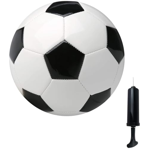 Fußballgröße 3 mit Pumpe, PU Black & White Kids Soccer Ball mit manuellem Inflator, tragbarer Ersatzfußball für Training, Spielen, Spiele, Spiele von Peosaard