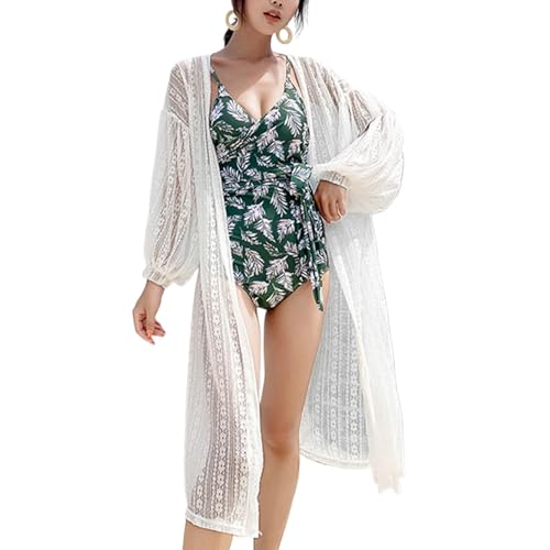 Peosaard Kimonos für Frauen weiße Zapfenabdeckungen für Frauen Lange sonnensichere Strickjacke für Frauen atmungsaktiven Baumwoll losen Sommer Kimono für Strandschwimmen, Strandabdeckungen für Frauen von Peosaard