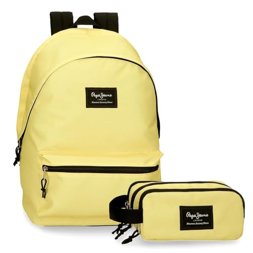 Pepe Jeans Aris Colorful Rucksack + Schultasche, tragbar, 15,6 Zoll, Gelb, 31 x 44 x 15 cm, Polyester, 23,87 l, gelb, Talla única, Rucksack + Federmäppchen von Pepe Jeans