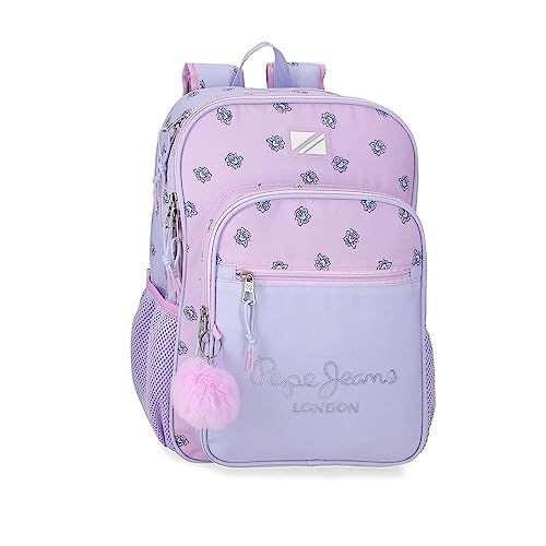 Pepe Jeans Becca Schulrucksack, Violett, 30 x 40 x 12 cm, Polyester, 14,4 l, dunkelviolett, Talla única, Schulrucksack von Pepe Jeans