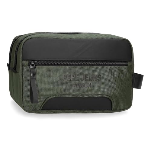 Pepe Jeans Bromley Kulturbeutel, zwei Fächer, anpassbar, Grün, 26 x 16 x 12 cm, Polyester, grün, Talla única, Kulturbeutel mit zwei Fächern, anpassbar von Pepe Jeans