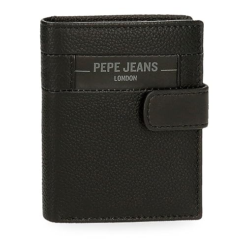 Pepe Jeans Checkbox Vertikale Geldbörse mit Klickverschluss, Schwarz, 8,5 x 10,5 x 1 cm Leder, Schwarz, Talla única, Vertikale Geldbörse mit Klickverschluss von Pepe Jeans