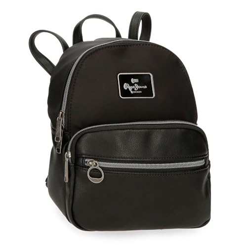 Pepe Jeans Christine Casual Rucksack, Schwarz, 20 x 25,5 x 10 cm, Polyester, mit Details aus Kunstleder von Joumma Bags, Schwarz, Talla única, Lässiger Rucksack von Pepe Jeans