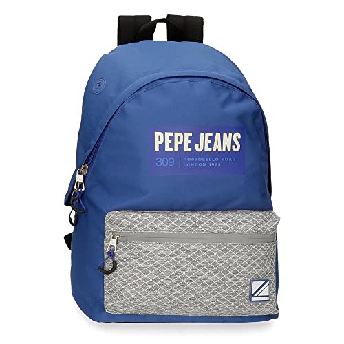 Pepe Jeans Darren Schulrucksack, anpassbar, Blau, 31 x 44 x 17,5 cm, Polyester, 20,46 l, blau, Schulrucksack, anpassbar an den Trolley von Pepe Jeans