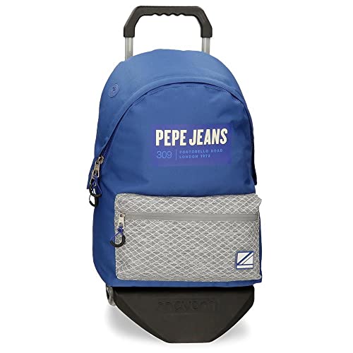 Pepe Jeans Darren Schulrucksack mit Trolley, Blau, 31 x 44 x 17,5 cm, Polyester, 20,46 l, blau, Schulrucksack mit Trolley von Pepe Jeans