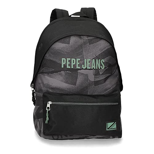 Pepe Jeans Davis Rucksack für Laptop, Doppelfach, 15,6 Zoll, Schwarz, 31 x 44 x 17,5 cm, Polyester, 20,46 l von Pepe Jeans