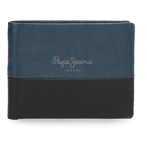 Pepe Jeans Doppelte horizontale Geldbörse mit Blauer Geldbörse, 11,5 x 8 x 1 cm, Leder, blau, Talla única, Horizontale Geldbörse mit Geldbörse von Pepe Jeans