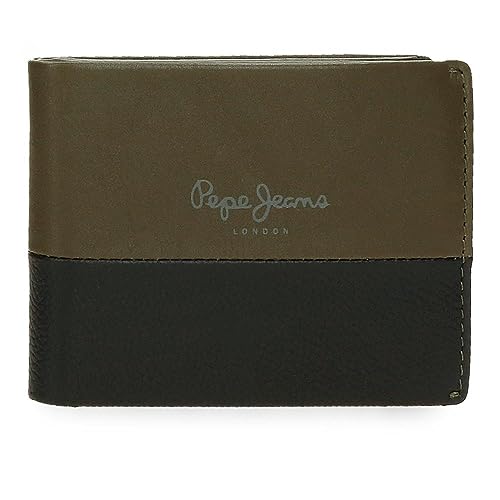 Pepe Jeans Doppelte horizontale Geldbörse mit grüner Geldbörse, 11 x 8 x 1 cm, Leder, grün, Talla única, Horizontale Geldbörse mit Geldbörse von Pepe Jeans