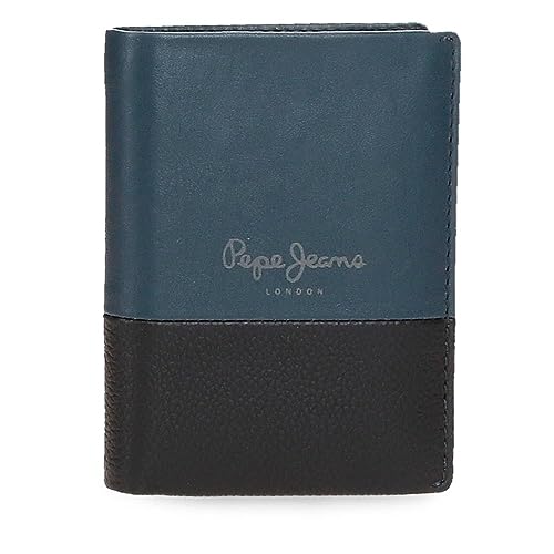 Pepe Jeans Doppelte vertikale Geldbörse mit blauer Geldbörse, 8,5 x 10,5 x 1 cm, Leder, blau, Talla única, Vertikale Geldbörse mit Geldbörse von Pepe Jeans