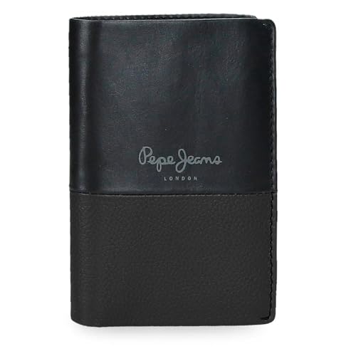 Pepe Jeans Doppelte vertikale Geldbörse mit schwarzer Geldbörse, 8,5 x 11,5 x 1 cm, Leder von Joumma Bags, Schwarz, Talla única, Vertikale Geldbörse mit Geldbörse von Pepe Jeans