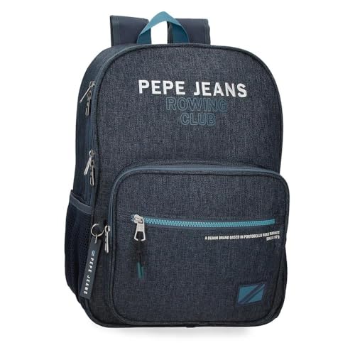 Pepe Jeans Edmon Schulrucksack, anpassbar an Trolley, Blau, 30 x 40 x 12 cm, Polyester, 15,6 l, blau, Schulrucksack, anpassbar an Trolley von Pepe Jeans