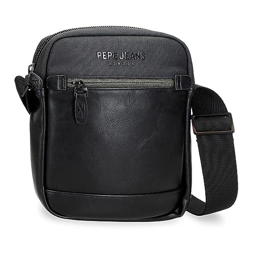 Pepe Jeans Grays Messenger-Tasche, mittelgroß, Schwarz, 17 x 22 x 6 cm, Polyester, Schwarz, Talla única, mittlerer Schultergurt, Schwarz, one size, Mittlerer Schultergurt von Pepe Jeans