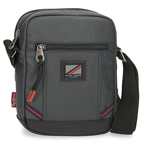 Pepe Jeans Hackney Umhängetasche mit Zwei Fächern, Grau, 17 x 22 x 7 cm, Baumwolle, Polyester und PU., Mehrfarbig (Mehrfarbig), Talla única, Umhängetasche mit Zwei Fächern von Pepe Jeans