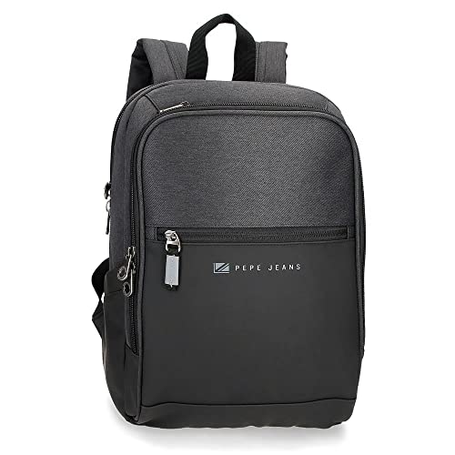 Pepe Jeans Jarvis Laptop-Rucksack, anpassbar bis 30,5 cm (12 Zoll), Schwarz, 25 x 36 x 10 cm, Polyester mit Details aus Kunstleder, 9 l von Pepe Jeans