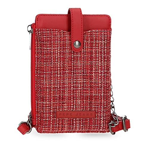 Pepe Jeans Oana Rot Mobile Umhängetasche 9,5x16,5 cm Polyester mit Kunstlederdetails von Pepe Jeans