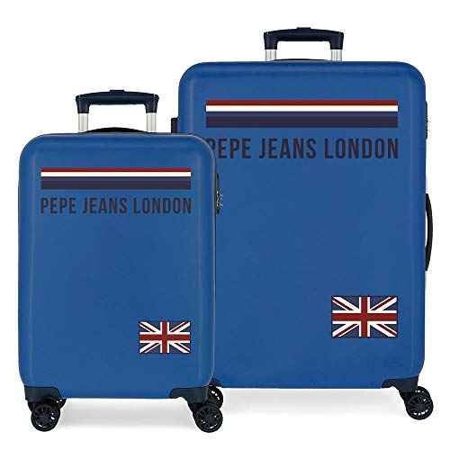 Pepe Jeans Overlap Kofferset Blau 55/68 cms Hartschalen ABS Kombinationsschloss 104L 4 Doppelräder Handgepäck von Pepe Jeans