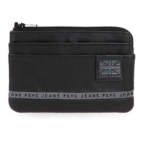 Pepe Jeans Tape Geldbörse mit Kartenfach, Schwarz, 11 x 7 x 1,5 cm, Leder von Joumma Bags, Schwarz, Talla única, Geldbörse mit Kartenhalter von Pepe Jeans