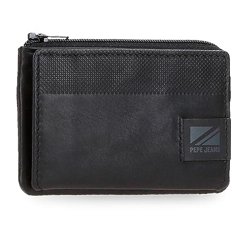 Pepe Jeans Topper Geldbörse mit Kartenfach, Schwarz, 11 x 7 x 1,5 cm, Leder, Schwarz, Talla única, Geldbörse mit Kartenhalter von Pepe Jeans