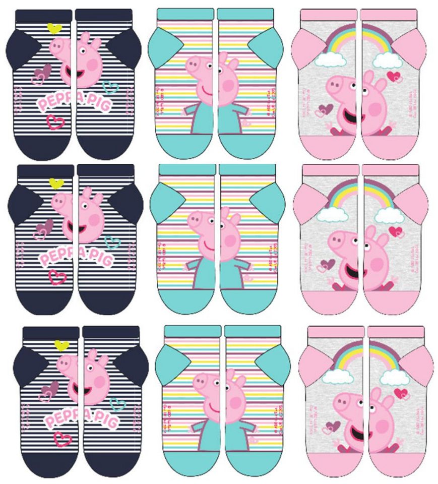 Peppa Pig Feinsocken 6x PEPPA WUTZ Kindersocken Jungen + Mädchen Sneaker Socken (6 er Pack) von Peppa Pig