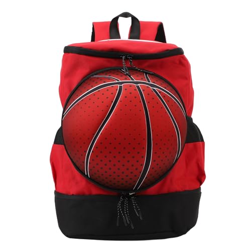 PerGar Basketball-Rucksack, Basketball-Rucksack, Sport-Fußball-Basketball-Tasche, Fußball-Tasche mit Ballschuhfach (Rot mit Schwarz) von PerGar