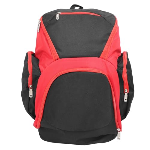 PerGar Basketball-Rucksack, Schwarz-Rot, Multifunktionaler Basketball-Rucksack, Großes Fassungsvermögen mit Mehreren Aufbewahrungstaschen, Jugend-Fußballtasche, für Fußball-Volleyball von PerGar