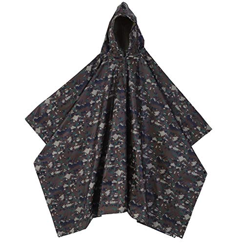 Poncho, Wasserdichter Kapuzen-Ripstop-Regenponcho, PVC-Ripstop-Nylon-Camouflage-Poncho, Rucksack-Poncho, Wasserdichter Umhang, Geeignet für Camping, Wandern und Outdoor-Aktivitäten von PerGar