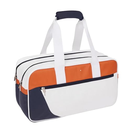 Perfeclan Badmintontasche, Tennistasche, große Kapazität, Reißverschluss, Schläger-Tragetasche, Badmintonschläger-Handtasche für Profisportler, weiß Orange von Perfeclan