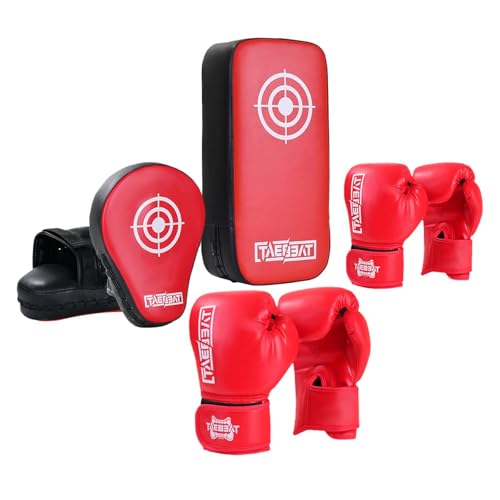 Perfeclan Boxpolster Handschuhe Schlagpolster Kick Boxausrüstung Sparring Training Kinder Erwachsene MMA Karate Boxtrainingsset, ROT von Perfeclan
