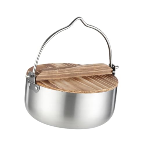 Perfeclan Camping Kochtopf Outdoor Topf Edelstahl Rund Kompakt mit Holzdeckel Hängetopf für Rucksackreisen BBQ Campingplatz von Perfeclan