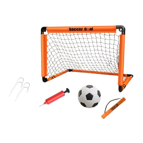 Perfeclan Fußballtor für Kinder, zusammenklappbares Fußballtor, kompakt mit Bodennägeln, Fußballnetz, Fußballtor für Familienspiele, Jugendliche und Kinder, Orange 60x45cm von Perfeclan