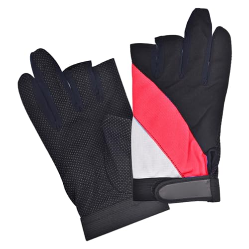 Perfeclan Handschuhe mit 3 Schnittfingern, verstellbar, für Erwachsene, atmungsaktiv, rutschfest, mit Fingerschutz, Fahrradhandschuhe für Outdoor-Sport, Rot von Perfeclan